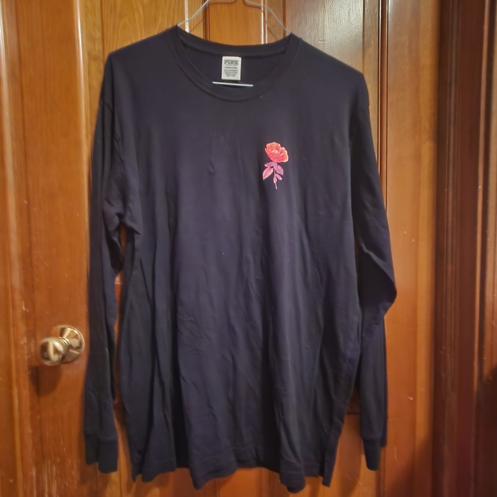 PINK long sleeve black rose and sequin shirt XL